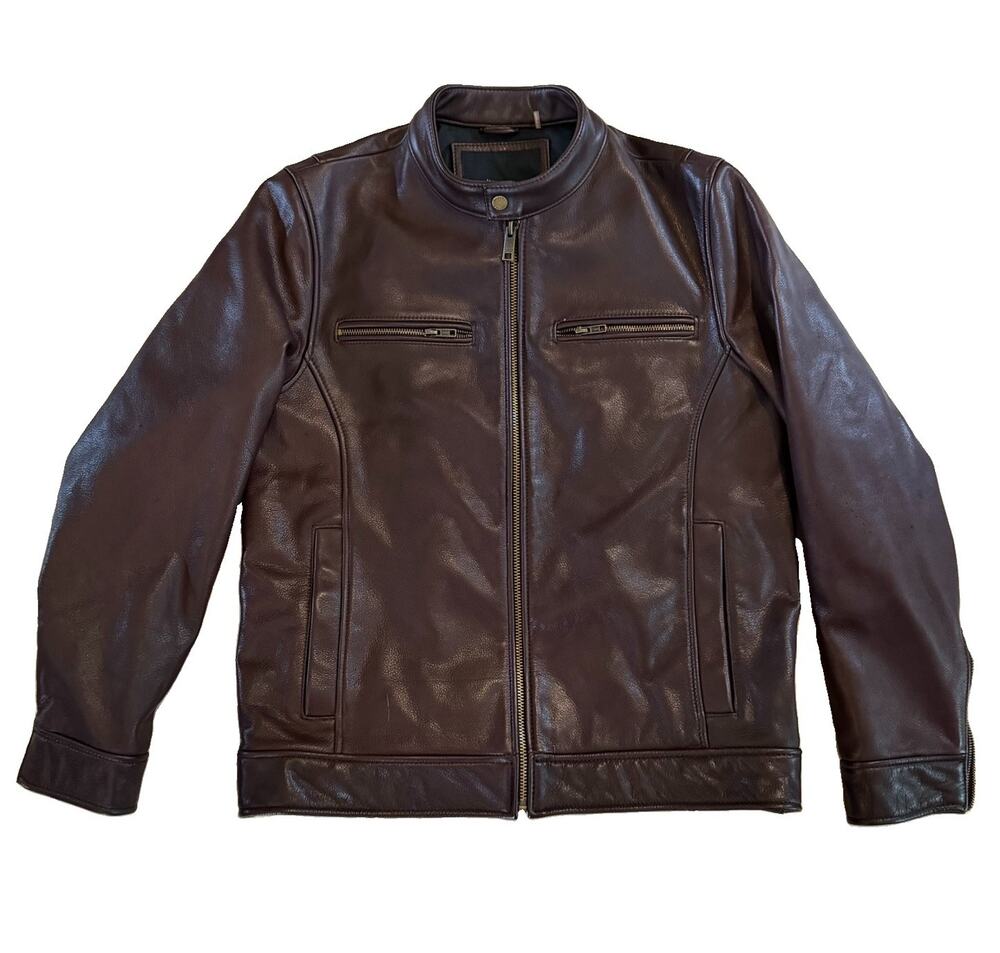 Wilsons Leather Jacket Racer Biker Chocolate Brown Moto Zip Cuffs Pockets